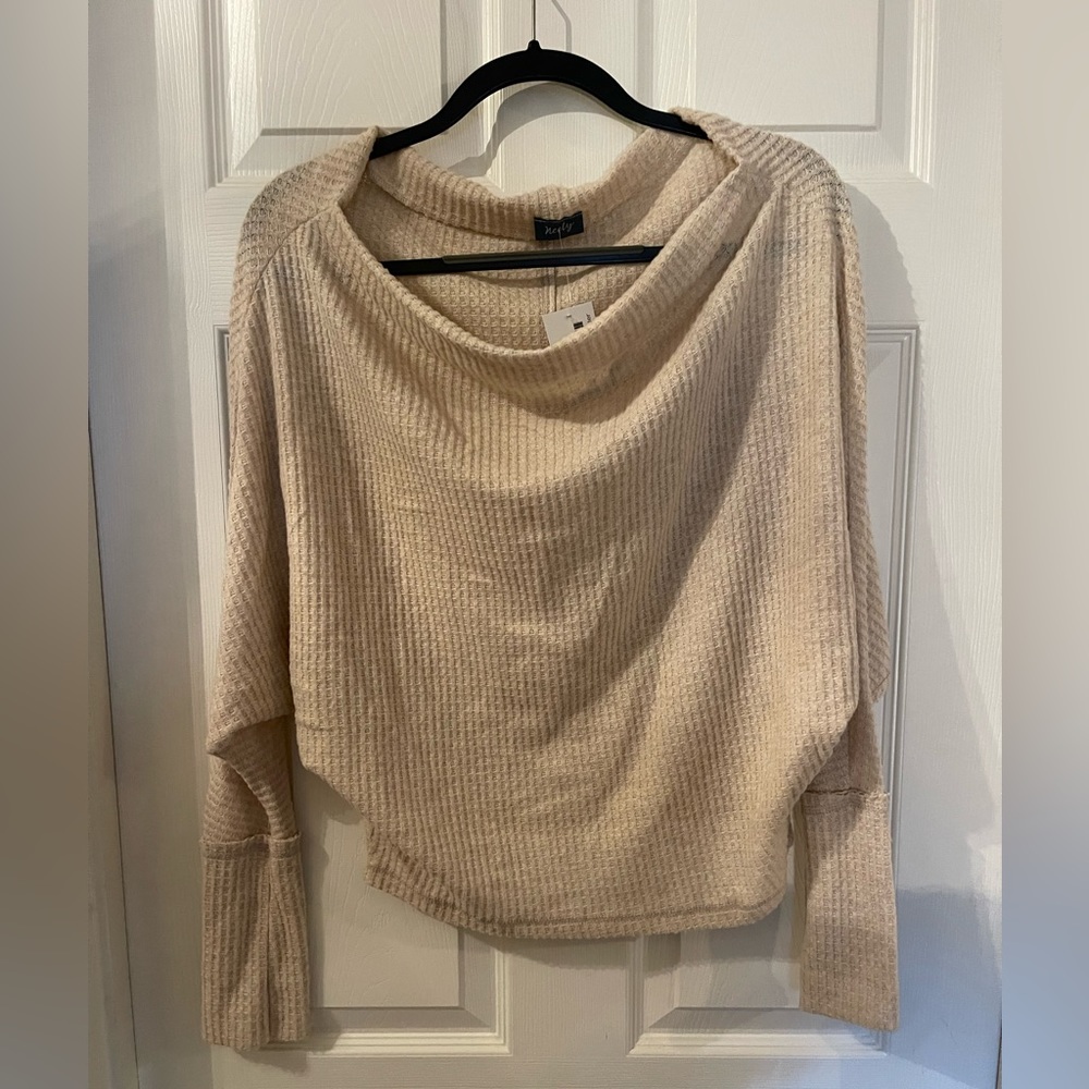 Southmoonunder, tan, lightweight sweater, off the shoulder